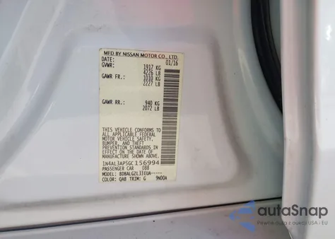 2016 Nissan Altima 2.5/2.5 S/2.5 Sl/2.5 Sr/2.5 Sv from USA, damaged, VIN 1N4AL3AP5GC156994